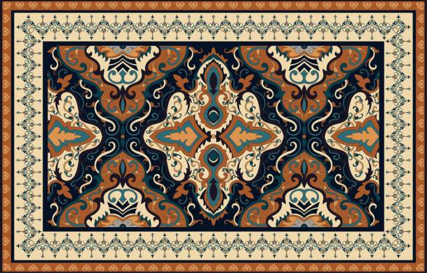 Colorful ornamental vector design for rug, tapis, yoga mat. Geometric ethnic clipart. Arabian ornamental carpet with decorative elements.Persian carpet